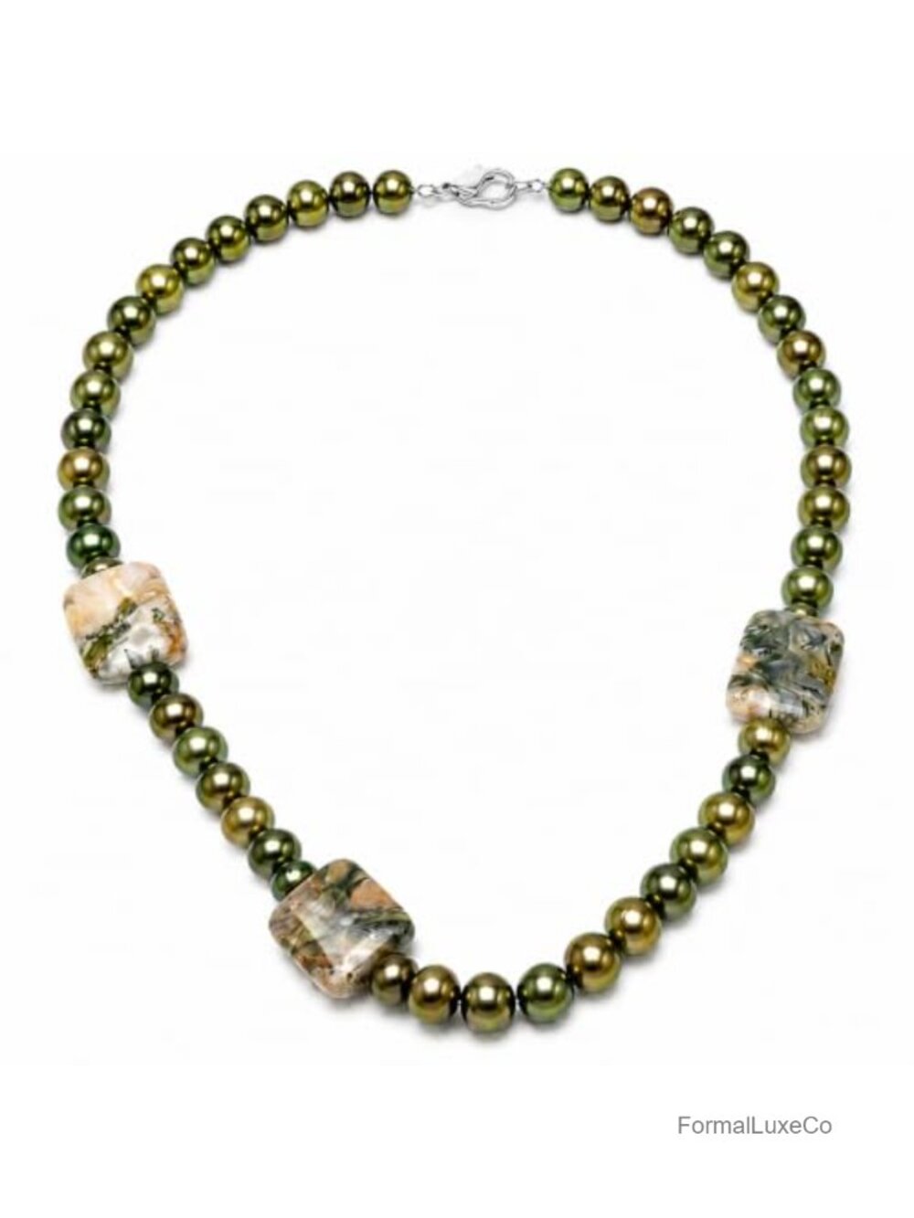 Handmade Black Agate Freshwater Pearl Necklace Silver Accents 30" Strand Gift